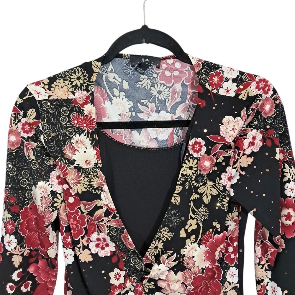 Vintage Y2K Byer Top Medium Black Floral Oriental Cropped Whimsigoth Night Out - Picture 3 of 12
